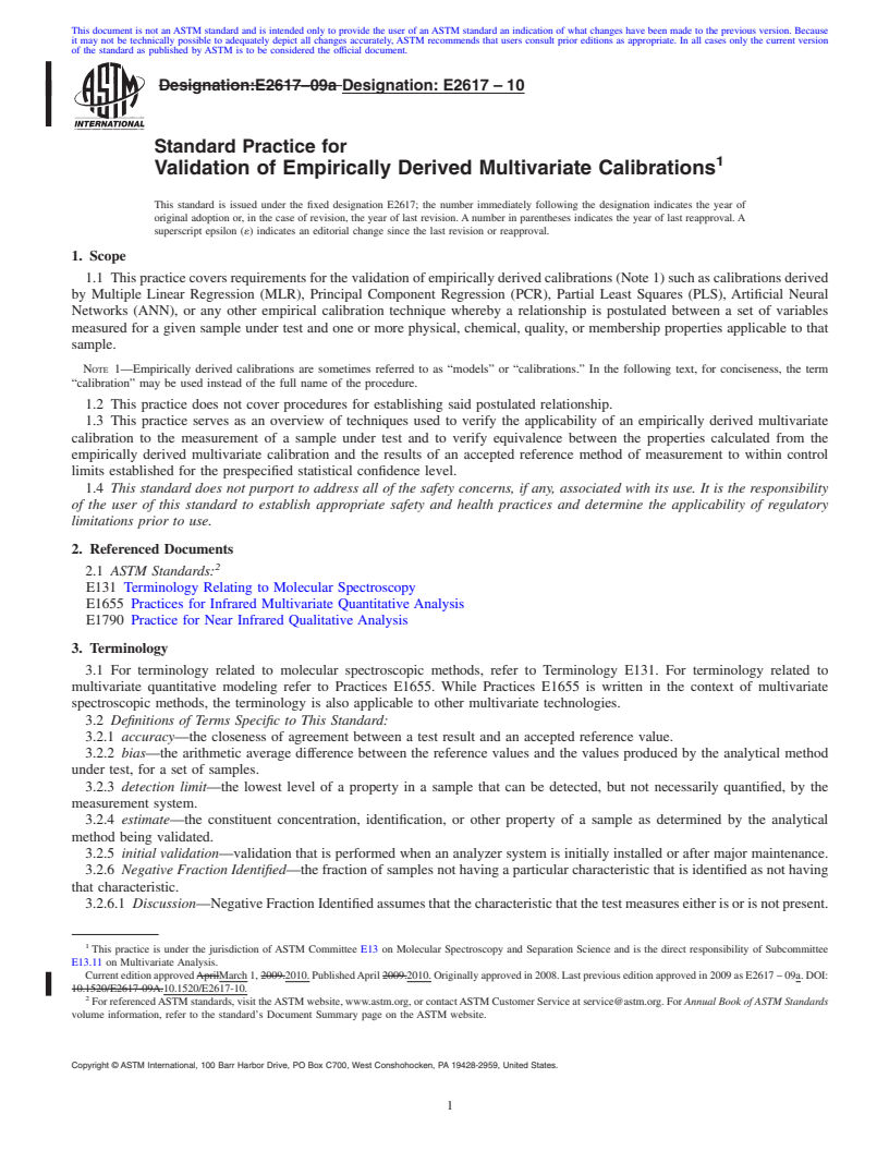 REDLINE ASTM E2617-10 - Standard Practice for Validation of Empirically Derived Multivariate Calibrations