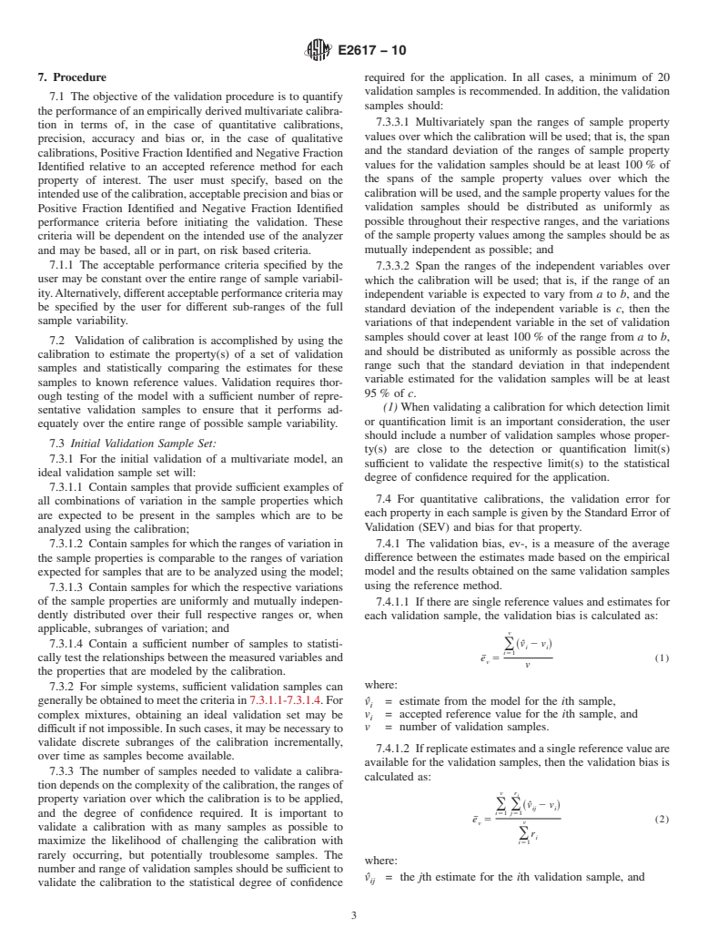 ASTM E2617-10 - Standard Practice for Validation of Empirically Derived Multivariate Calibrations