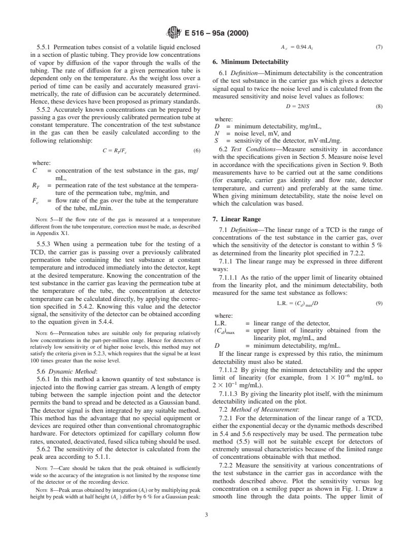 ASTM E516-95a(2000) - Standard Practice for Testing Thermal Conductivity Detectors Used in Gas Chromatography