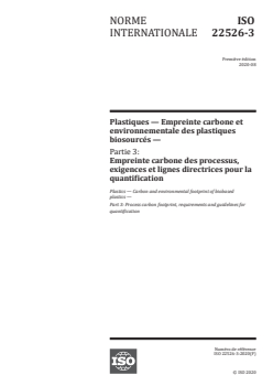ISO 22526-3:2020 ISO 22526-3:2020 - Plastiques — Empreinte carbone et environnementale des plastiques biosourcés — Partie 3: Empreinte carbone des processus, exigences et lignes directrices pour la quantification
Released:11/24/2021 - Page 1 preview