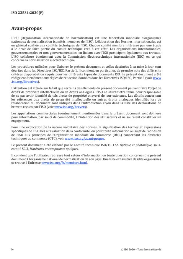 ISO 22531:2020 ISO 22531:2020 - Optique et photonique -- Matériaux et composants optiques -- Méthode d'essai pour la résistance climatique du verre optique - Page 4 preview