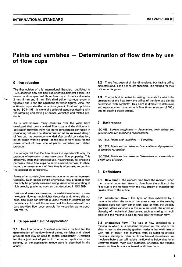 ISO 2431:1984 - Paints and varnishes -- Determination of flow time by use of flow cups