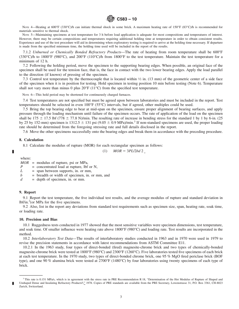 REDLINE ASTM C583-10 - Standard Test Method for Modulus of Rupture of Refractory Materials at Elevated Temperatures