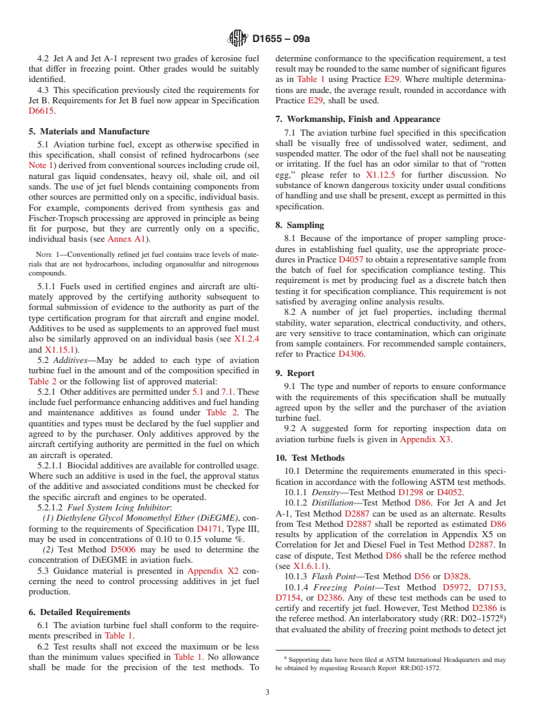 ASTM D1655-09a - Standard Specification for Aviation Turbine Fuels