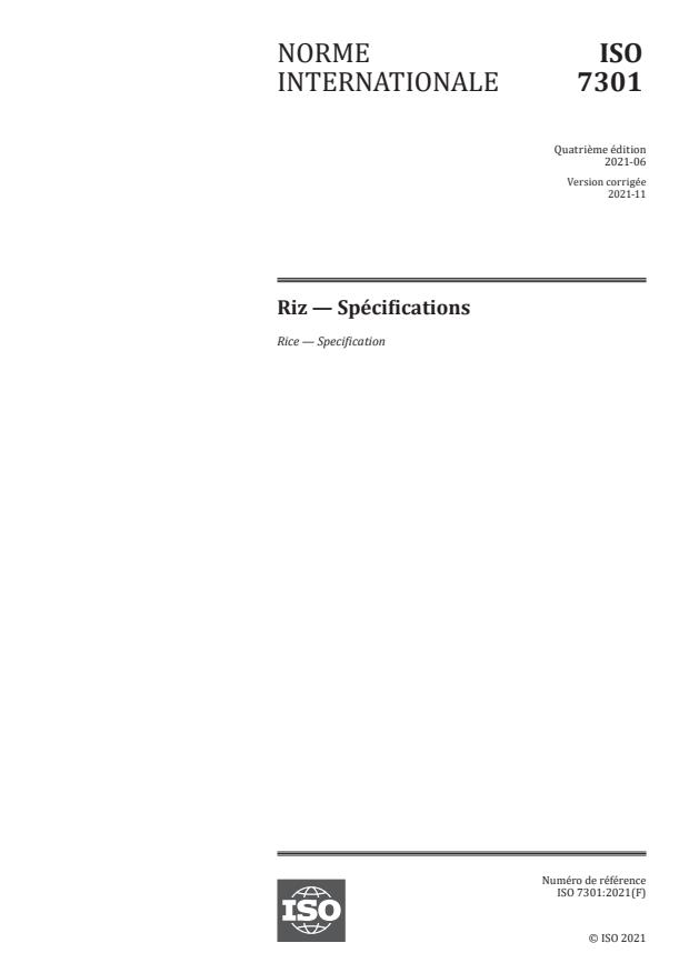 ISO 7301:2021 - Riz -- Spécifications