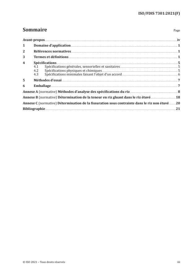 ISO/FDIS 7301:Version 18-apr-2021 - Riz -- Spécifications