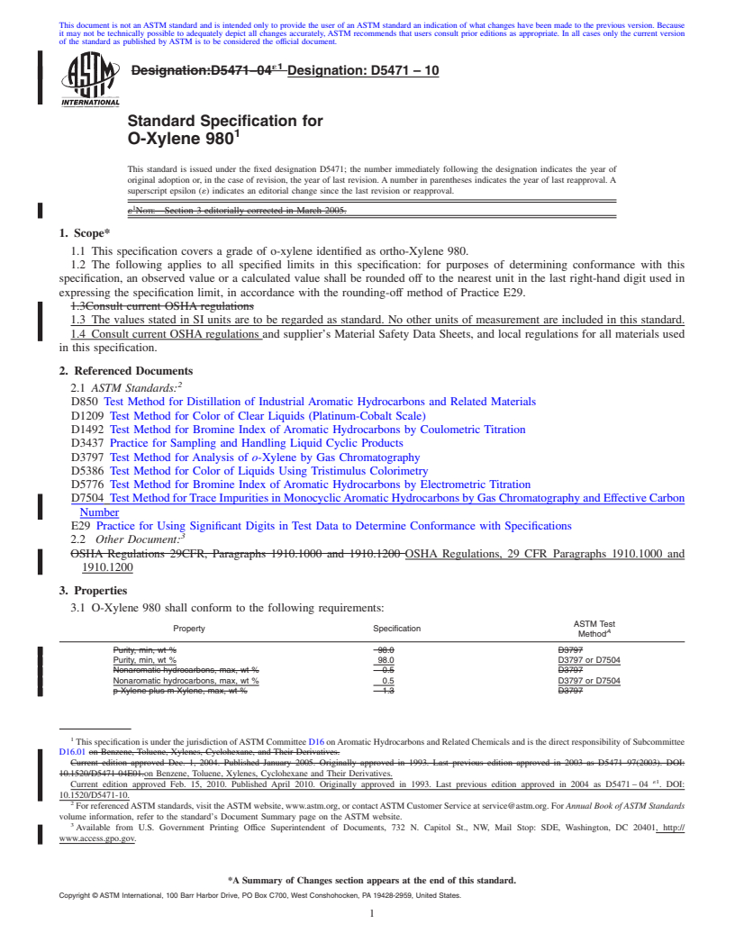 REDLINE ASTM D5471-10 - Standard Specification for O-Xylene 980