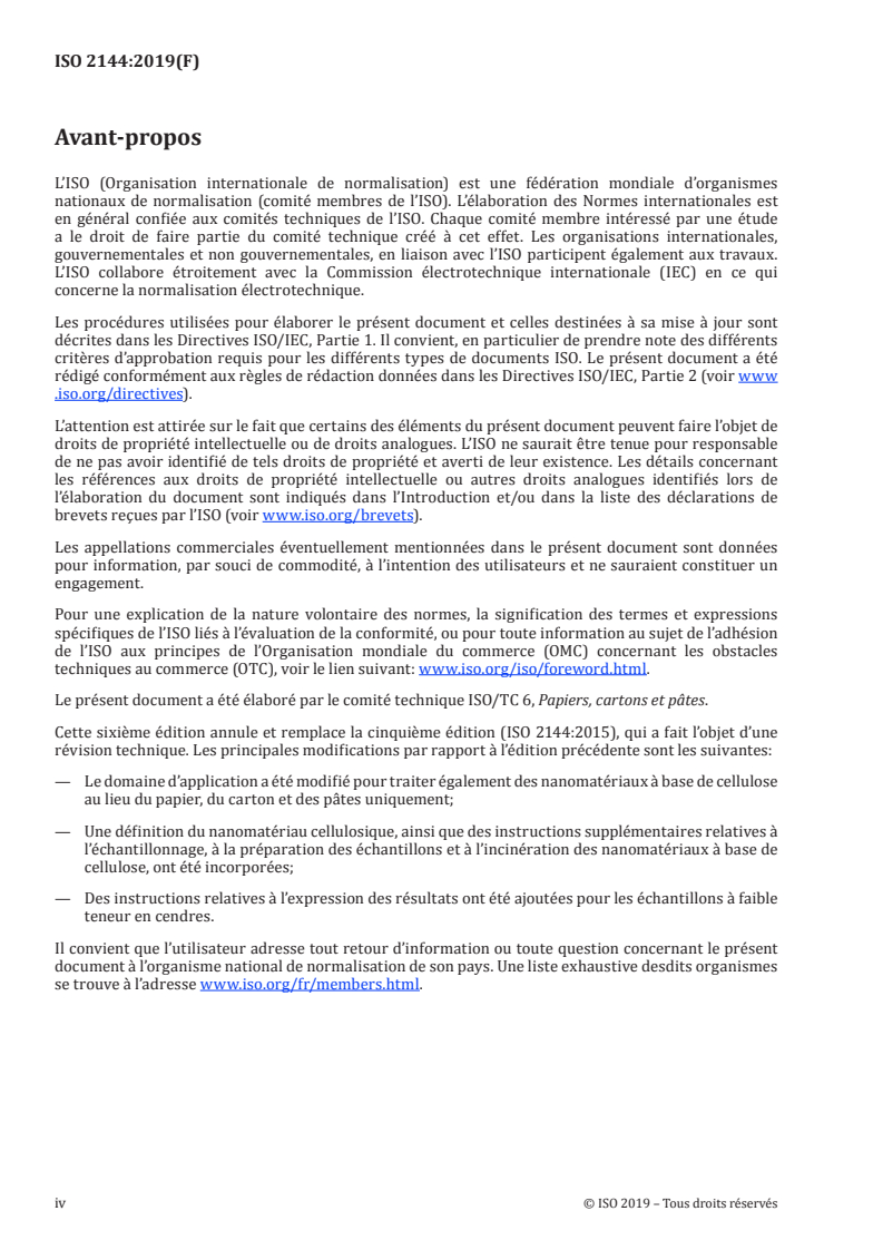 SIST ISO 2144:2020 ISO 2144:2019 - Papiers, cartons, pâtes et nanomatériaux à base de cellulose — Détermination du résidu (cendres) après incinération à 900 °C
Released:6/27/2019 - Page 4 preview