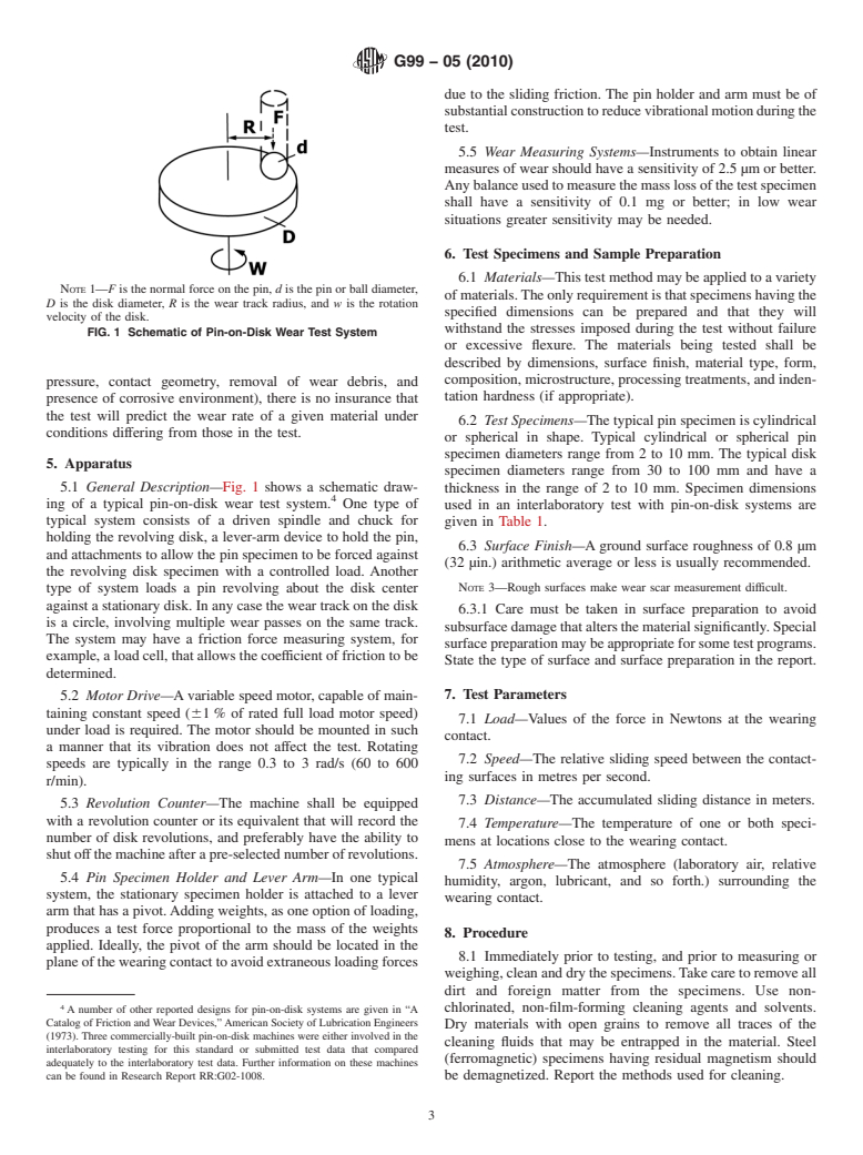 ASTM G99-05(2010) - Standard Test Method for Wear Testing with a Pin-on-Disk Apparatus