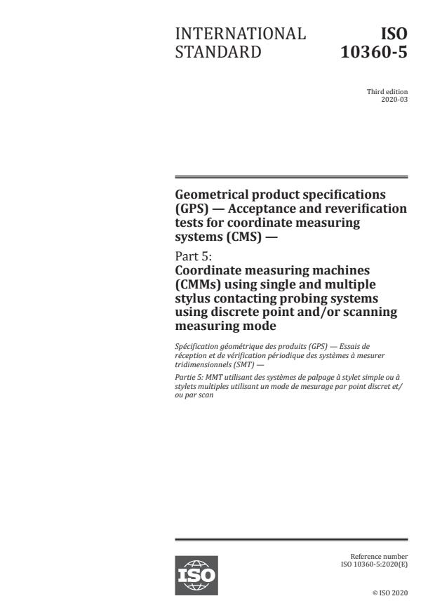 ISO 10360-5:2020 - Geometrical product specifications (GPS) -- Acceptance and reverification tests for coordinate measuring systems (CMS)