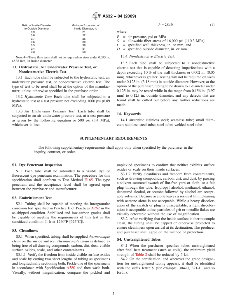 ASTM A632-04(2009) - Standard Specification for Seamless and Welded Austenitic Stainless Steel Tubing (Small-Diameter) for General Service