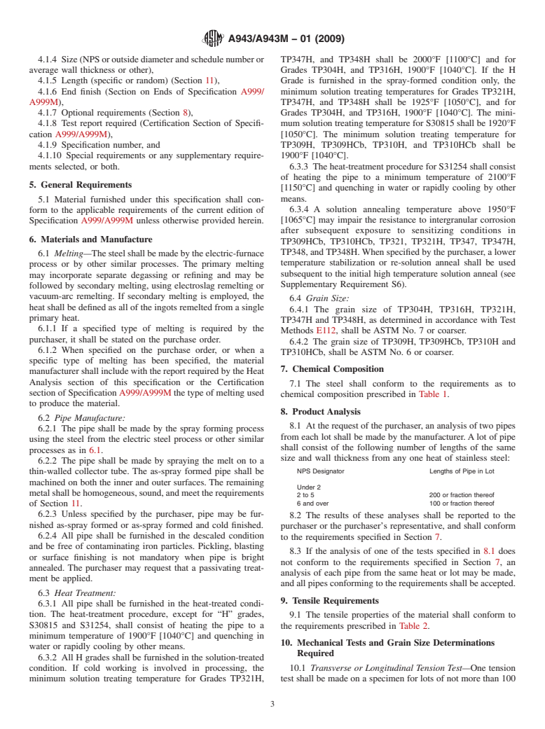 ASTM A943/A943M-01(2009) - Standard Specification for Spray-Formed Seamless Austenitic Stainless Steel Pipes