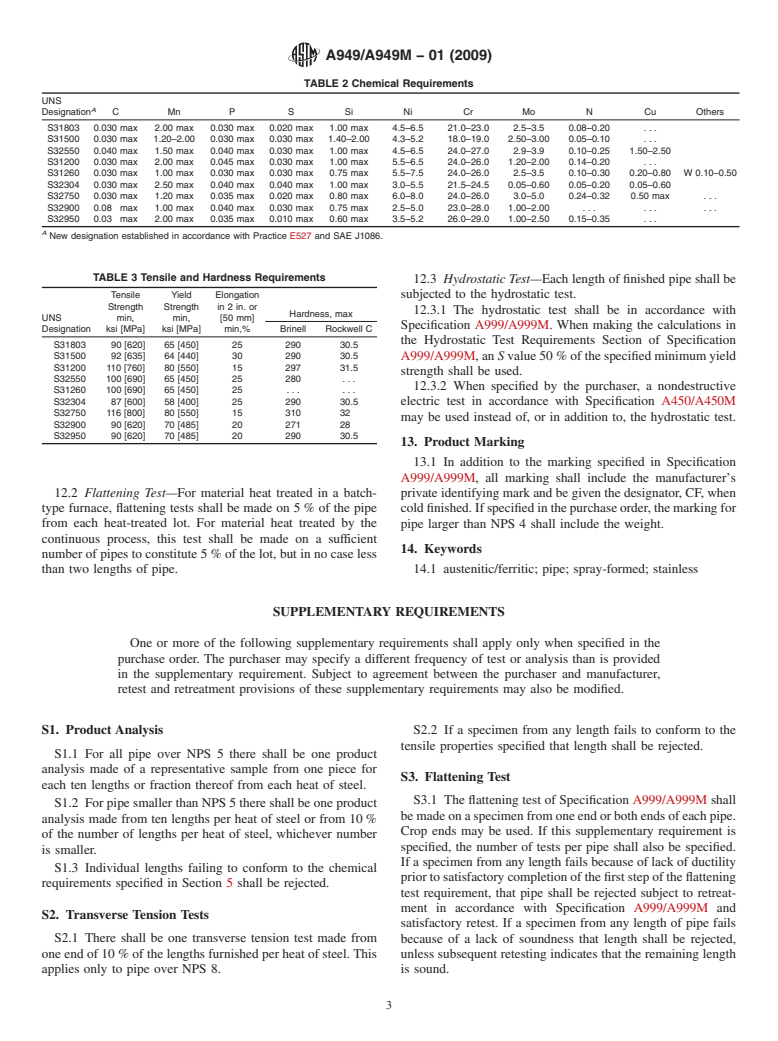 ASTM A949/A949M-01(2009) - Standard Specification for Spray-Formed Seamless Ferritic/Austenitic Stainless Steel Pipe