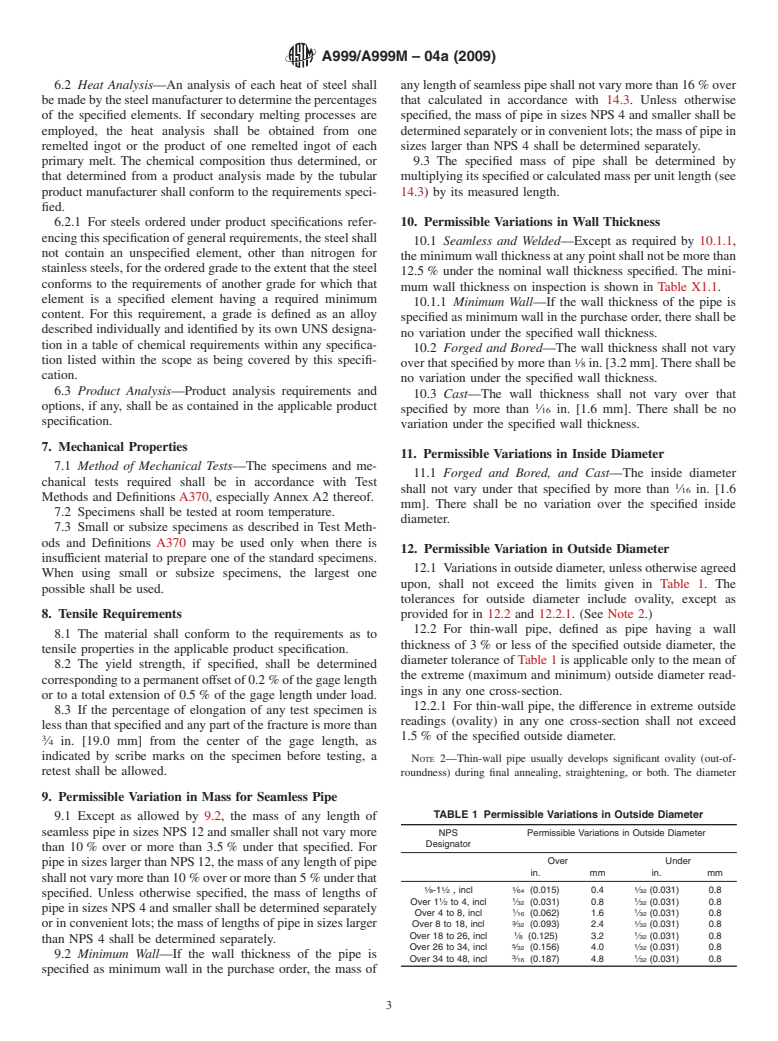 ASTM A999/A999M-04a(2009) - Standard Specification for General Requirements for Alloy and Stainless Steel Pipe