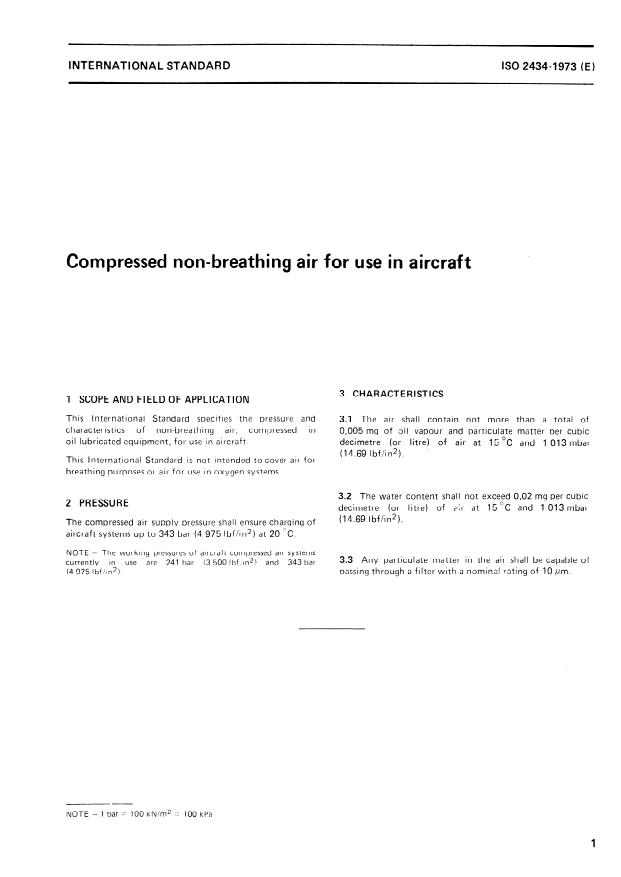 ISO 2434:1973 - Compressed non-breathing air for use in aircraft