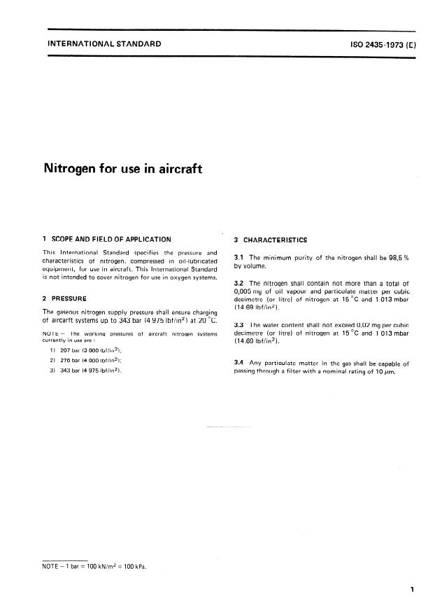 ISO 2435:1973 - Nitrogen for use in aircraft