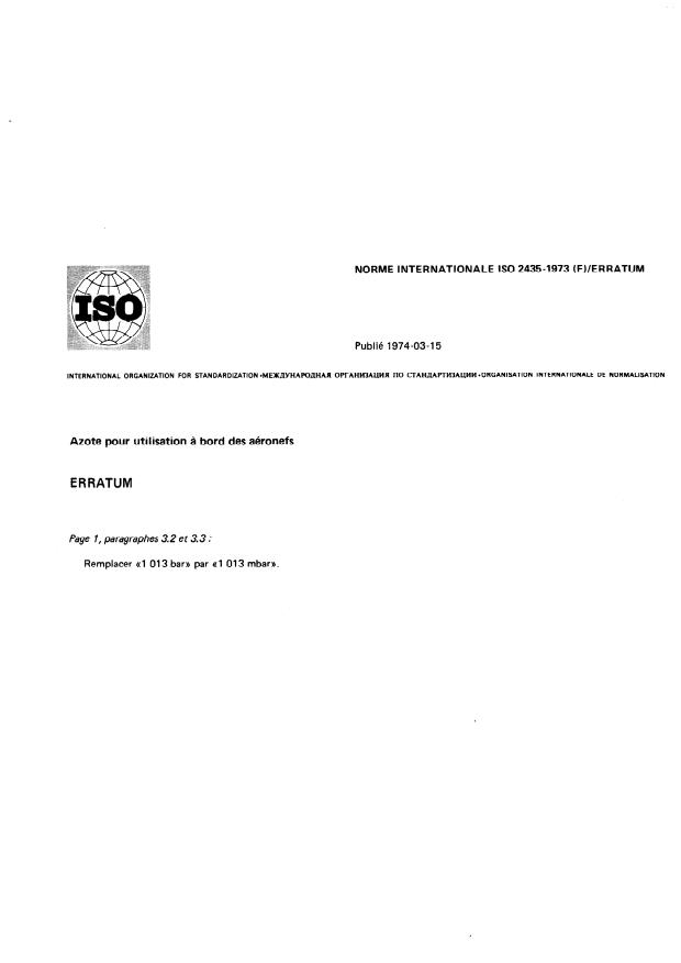 ISO 2435:1973 - Azote pour utilisation a bord des aéronefs