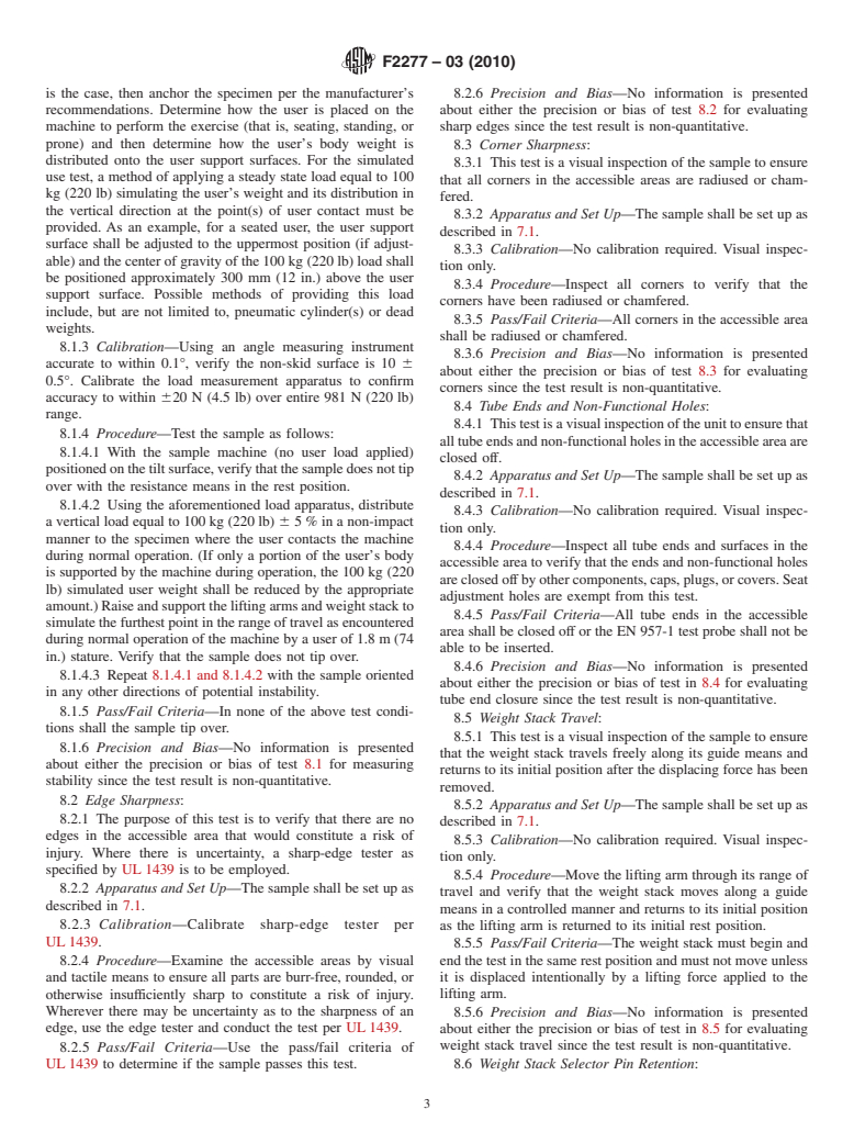 ASTM F2277-03(2010) - Standard Test Methods for Evaluating Design and Performance Characteristics of Selectorized Strength Equipment