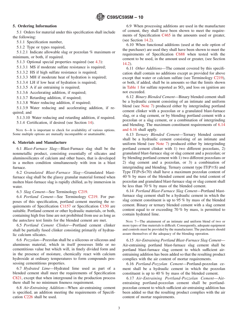 ASTM C595/C595M-10 - Standard Specification for  Blended Hydraulic Cements