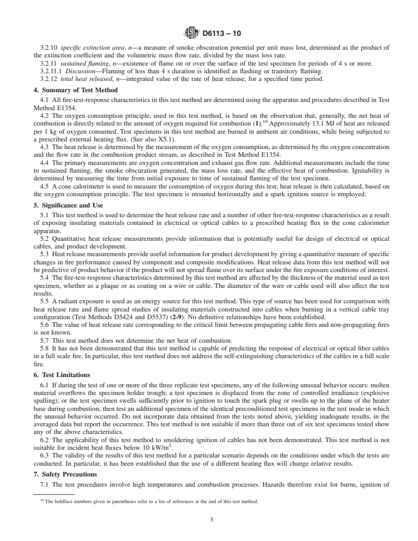 REDLINE ASTM D6113-10 - Standard Test Method for Using a Cone Calorimeter to Determine Fire-Test-Response Characteristics of Insulating Materials Contained in Electrical or Optical Fiber Cables