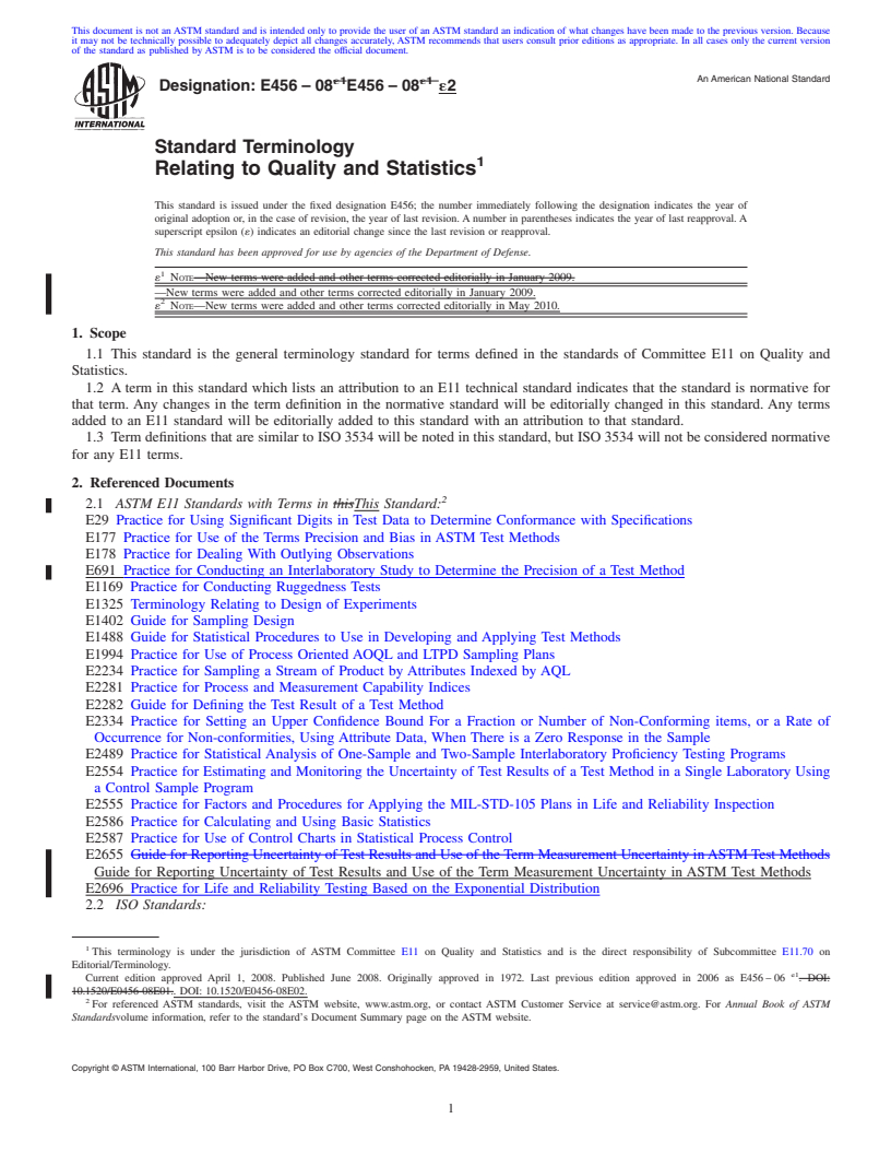 REDLINE ASTM E456-08e2 - Standard Terminology  Relating to Quality and Statistics