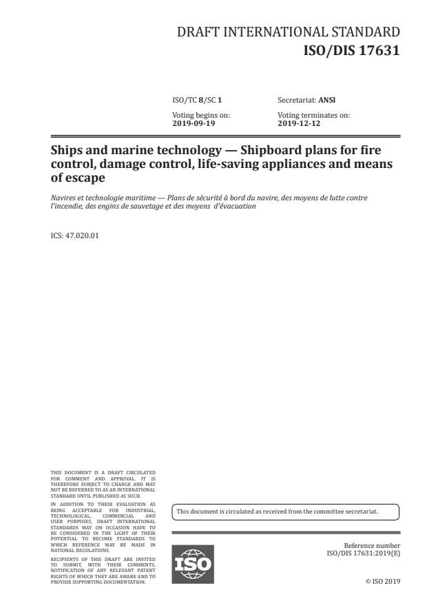 ISO/DIS 17631 - Ships And Marine Technology -- Shipboard Plans For Fire ...