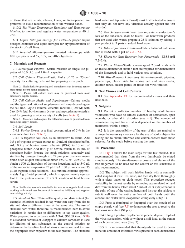 ASTM E1838-10 - Standard Test Method for  Determining the Virus-Eliminating Effectiveness of Hygienic Handwash and Handrub Agents Using the Fingerpads of Adults