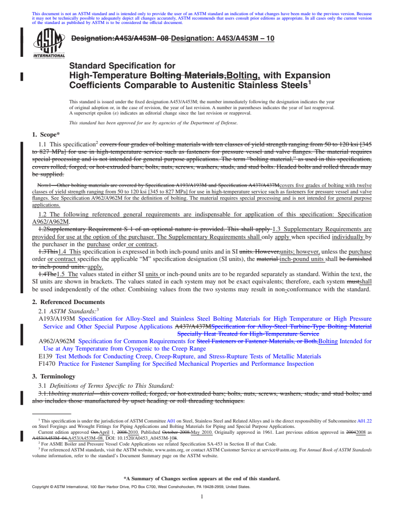 REDLINE ASTM A453/A453M-10 - Standard Specification for  High-Temperature Bolting, with Expansion Coefficients Comparable to Austenitic Stainless Steels