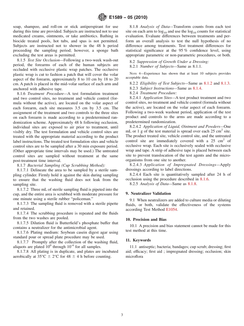 ASTM E1589-05(2010) - Standard Test Method for Evaluation of First Aid Antiseptic Drug Products