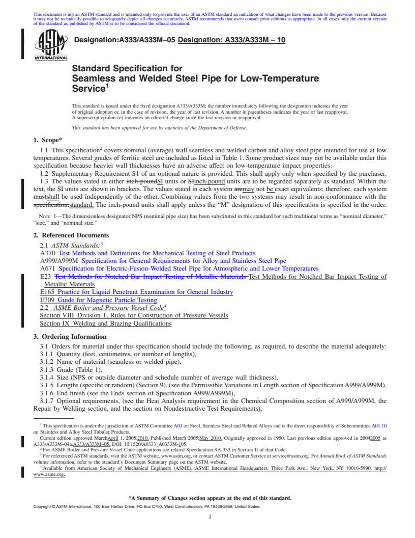 REDLINE ASTM A333/A333M-10 - Standard Specification for Seamless and Welded Steel Pipe for Low-Temperature Service
