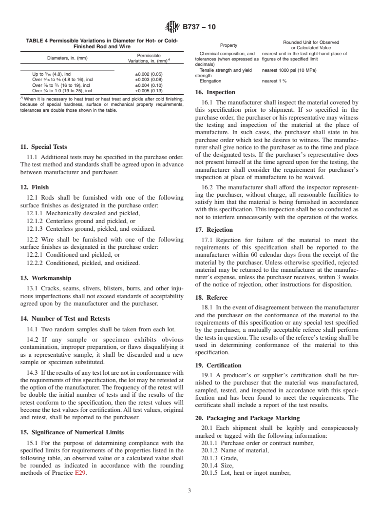 ASTM B737-10 - Standard Specification for Hot-Rolled and/or Cold-Finished Hafnium Rod and Wire