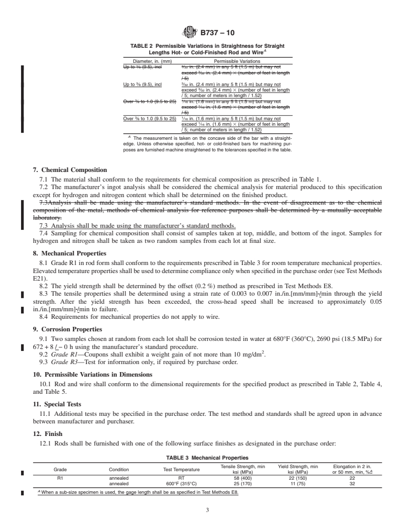 REDLINE ASTM B737-10 - Standard Specification for Hot-Rolled and/or Cold-Finished Hafnium Rod and Wire