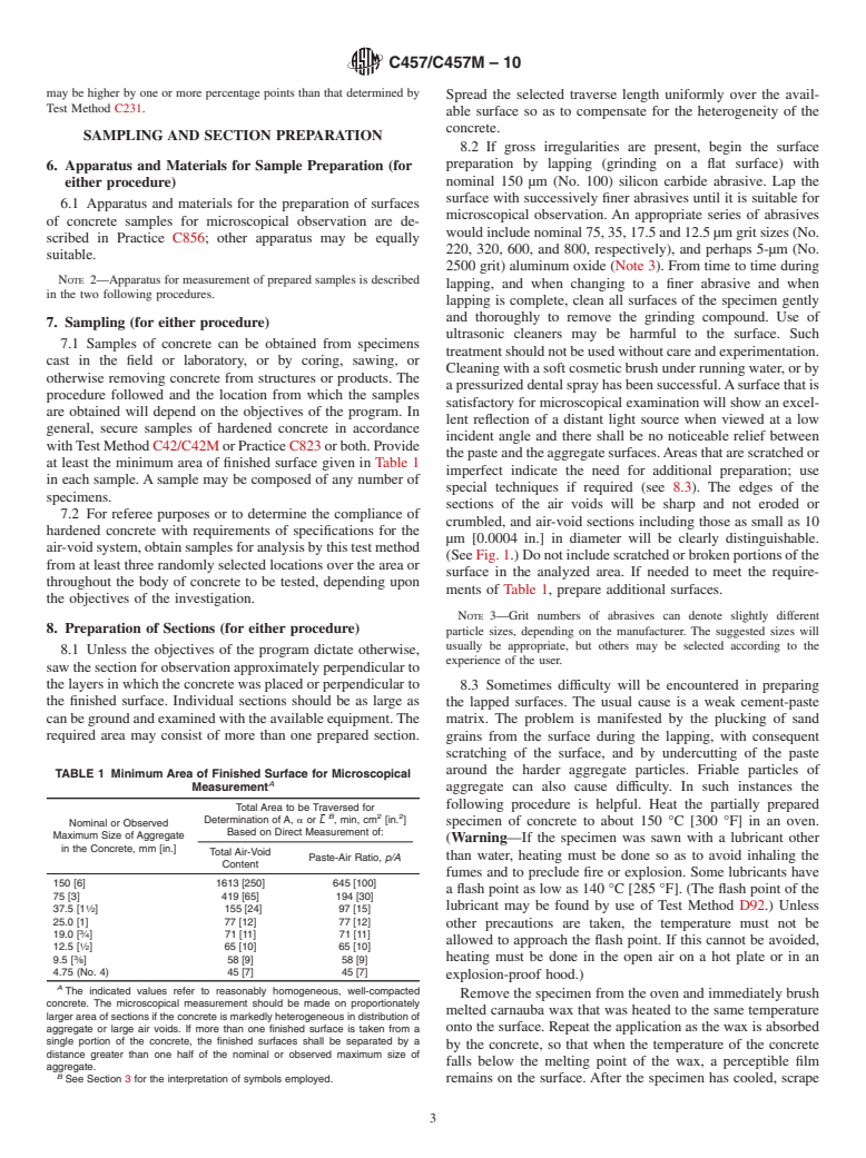 ASTM C457/C457M-10 - Standard Test Method for Microscopical Determination of Parameters of the Air-Void System in Hardened Concrete