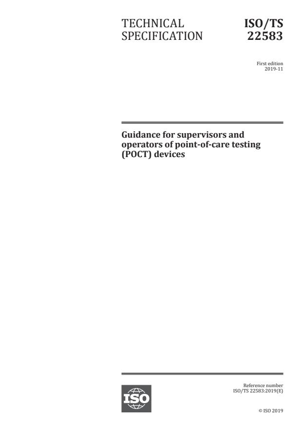 ISO/TS 22583:2019 - Guidance for supervisors and operators of point-of-care testing (POCT) devices