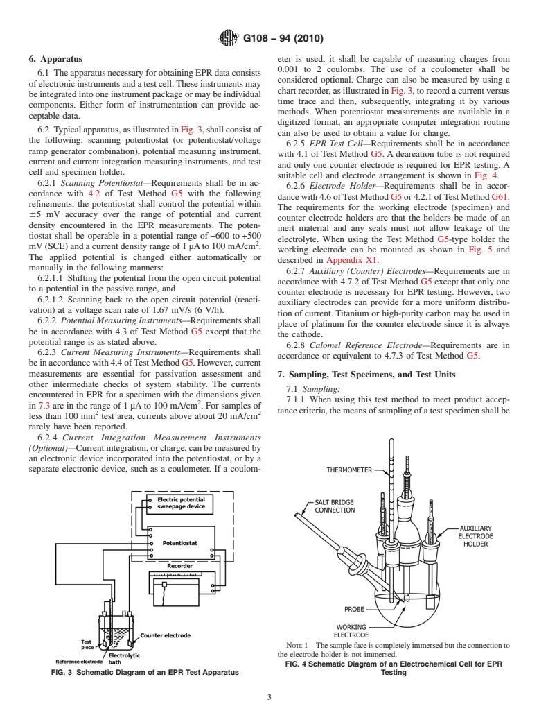 ASTM G108-94(2010) - Standard Test Method for Electrochemical Reactivation (EPR) for Detecting Sensitization of AISI Type 304 and 304L Stainless Steels