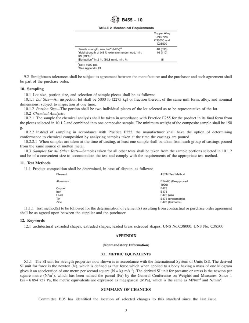 REDLINE ASTM B455-10 - Standard Specification for Copper-Zinc-Lead Alloy (Leaded-Brass) Extruded Shapes