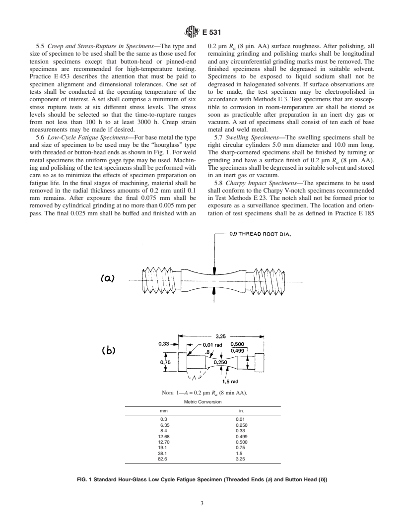 ASTM E531-76(2001) - Standard Practice for Surveillance Testing of High-Temperature Nuclear Component Materials