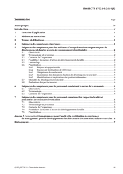ISO/IEC TS 17021-8:2019 - Évaluation de la conformité — Exigences pour les organismes procédant à l'audit et à la certification des systèmes de management — Partie 8: Exigences de compétence pour l’audit et la certification des systèmes de management pour le développement durable au sein des communautés territoriales
Released:2/15/2019 - Page 3 preview