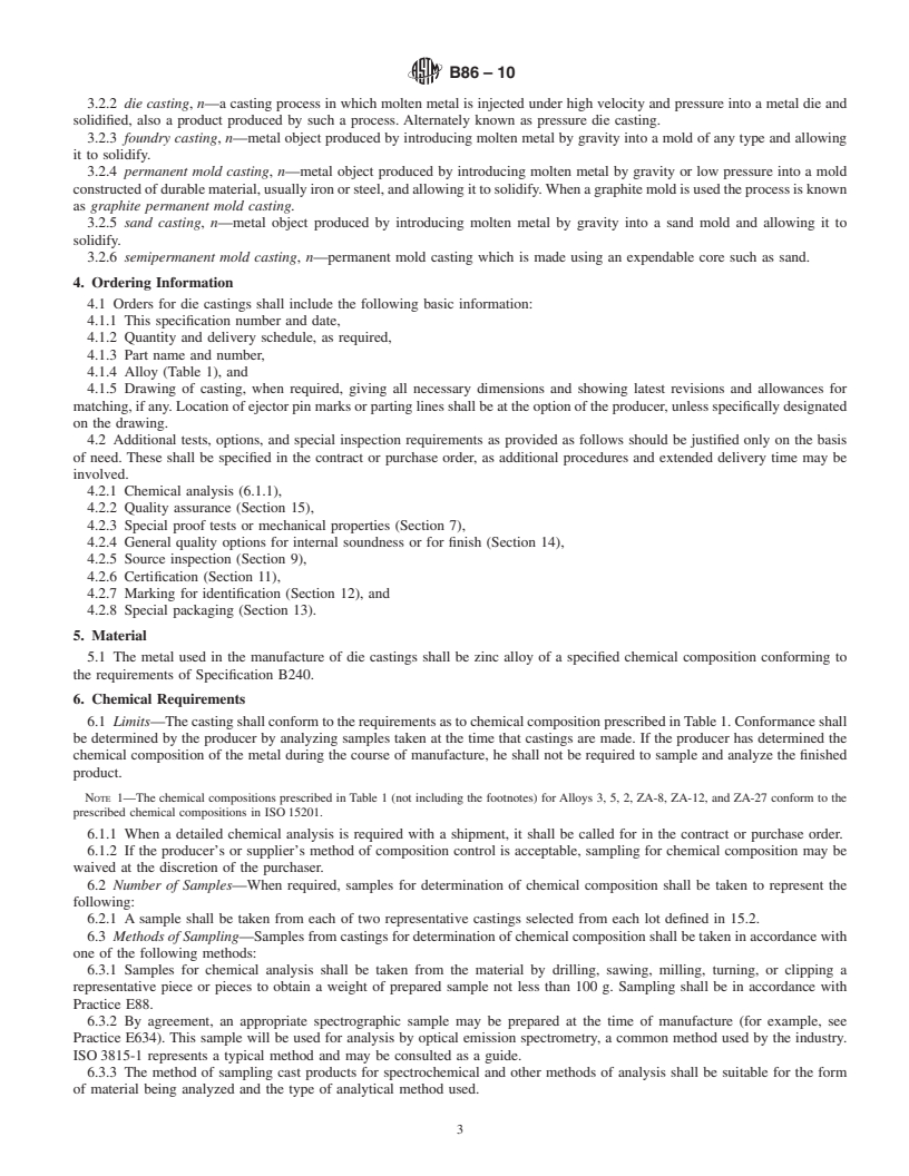 REDLINE ASTM B86-10 - Standard Specification for Zinc and Zinc-Aluminum (ZA) Alloy Foundry and Die Castings