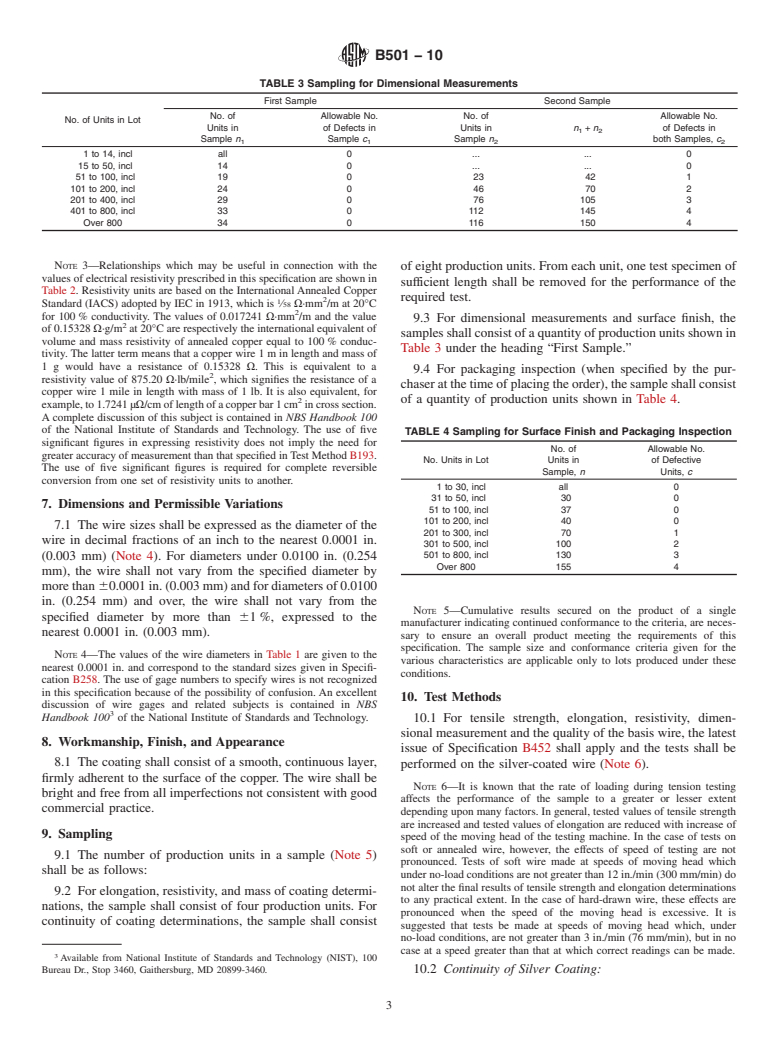 ASTM B501-10 - Standard Specification for Silver-Coated, Copper-Clad Steel Wire for Electronic Application