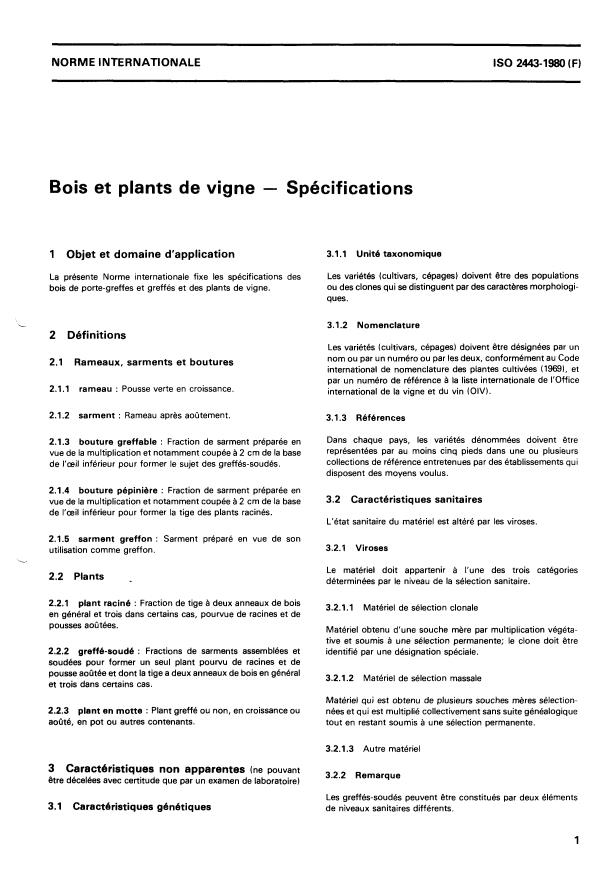 ISO 2443:1980 - Bois et plants de vigne -- Spécifications