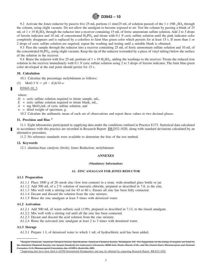 REDLINE ASTM D3943-10 - Standard Test Method for Total Molybdenum in Fresh Alumina-Base Catalysts