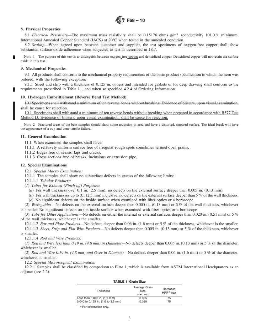REDLINE ASTM F68-10 - Standard Specification for Oxygen-Free Copper in Wrought Forms for Electron Devices