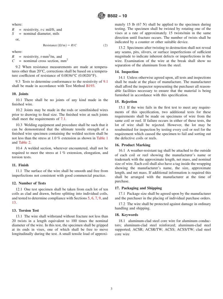 ASTM B502-10 - Standard Specification for  Aluminum-Clad Steel Core Wire for Use in Overhead Electrical Aluminum Conductors