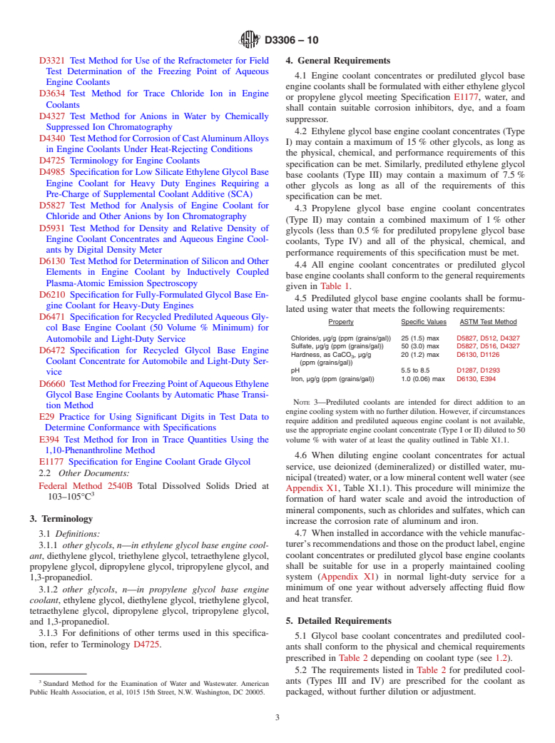 ASTM D3306-10 - Standard Specification for Glycol Base Engine Coolant for Automobile and Light-Duty Service