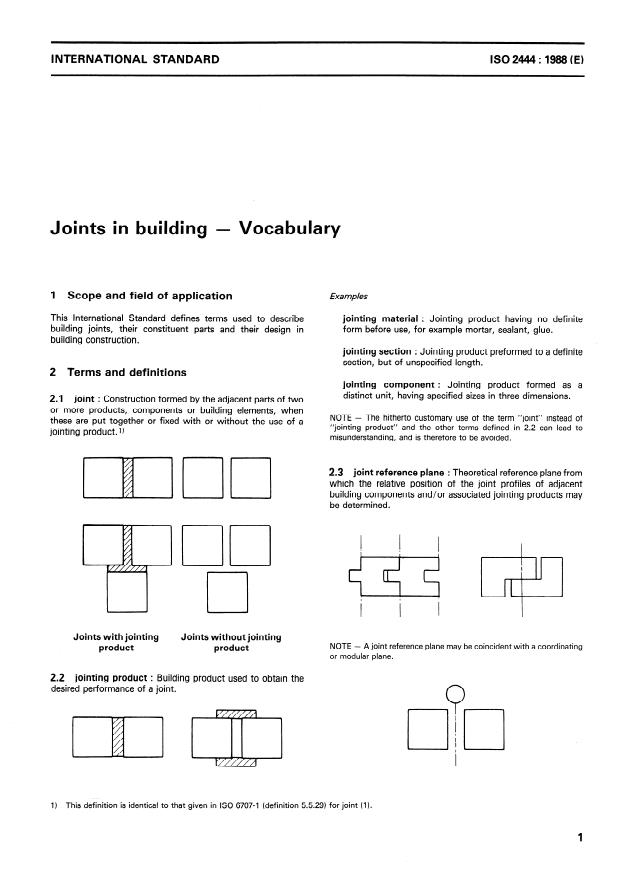 ISO 2444:1988 - Joints in building -- Vocabulary