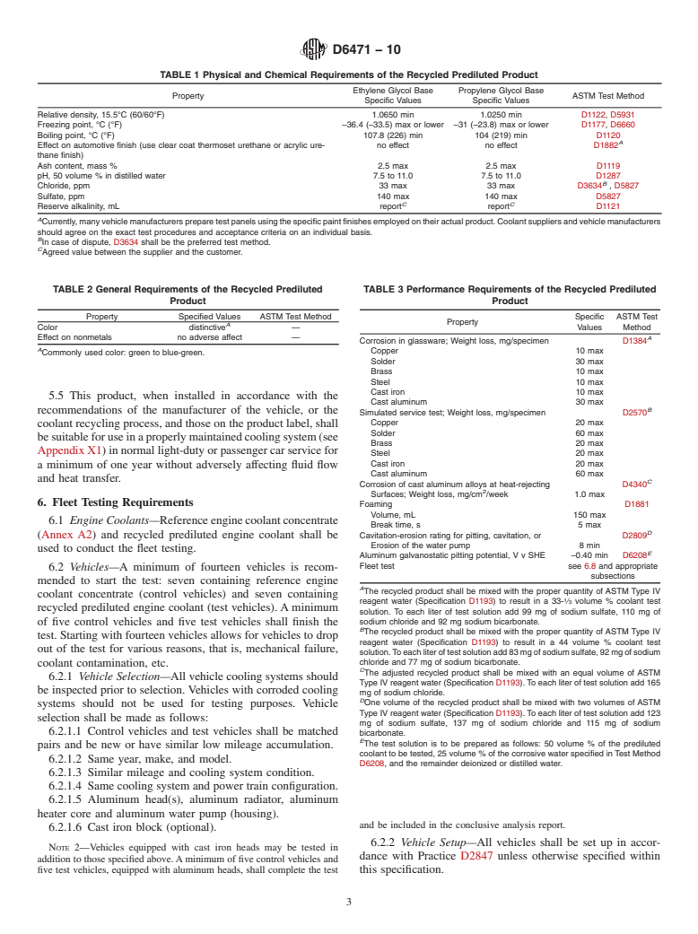 ASTM D6471-10 - Standard Specification for Recycled Prediluted Aqueous Glycol Base Engine Coolant (50 Volume % Minimum) for Automobile and Light-Duty Service (Withdrawn 2019)