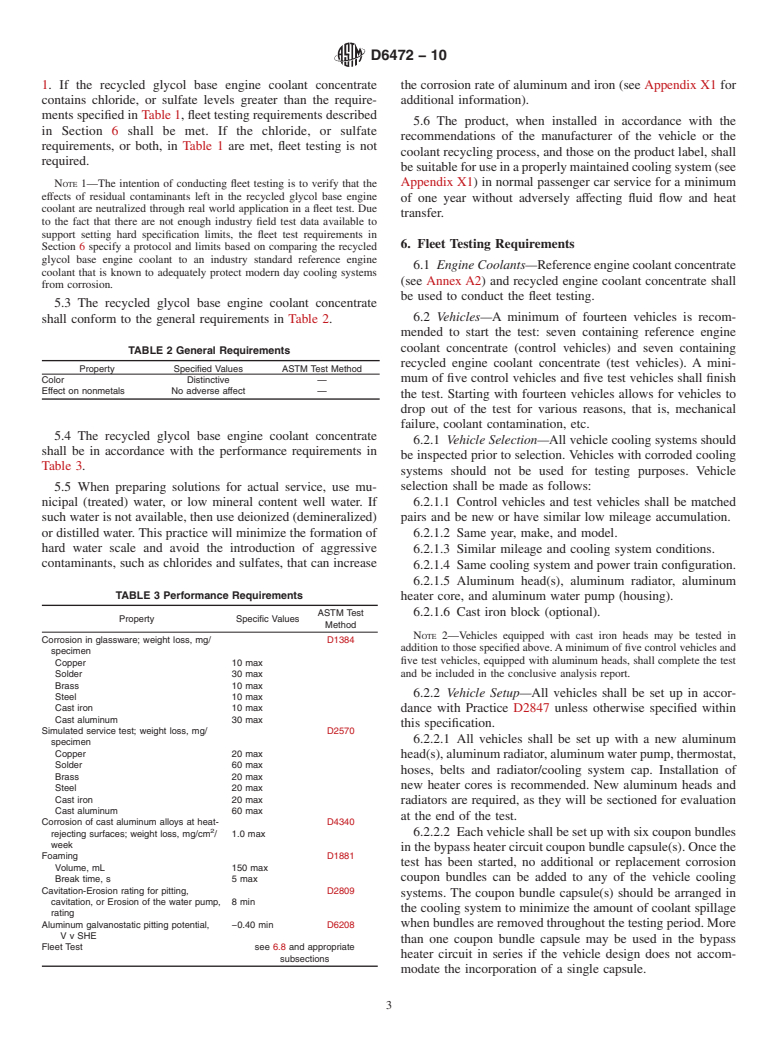 ASTM D6472-10 - Standard Specification for Recycled Glycol Base Engine Coolant Concentrate for Automobile and Light-Duty Service (Withdrawn 2019)