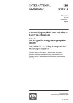 ISO 6469-1:2019/Amd 1:2022 - Electrically propelled road vehicles — Safety specifications — Part 1: Rechargeable energy storage system (RESS) — Amendment 1: Safety management of thermal propagation
Released:10. 11. 2022 - Page 1 preview