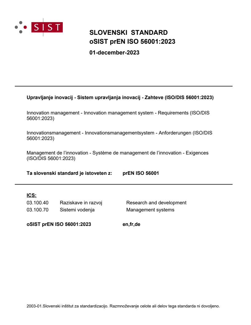 prEN ISO 56001:2023 - BARVE